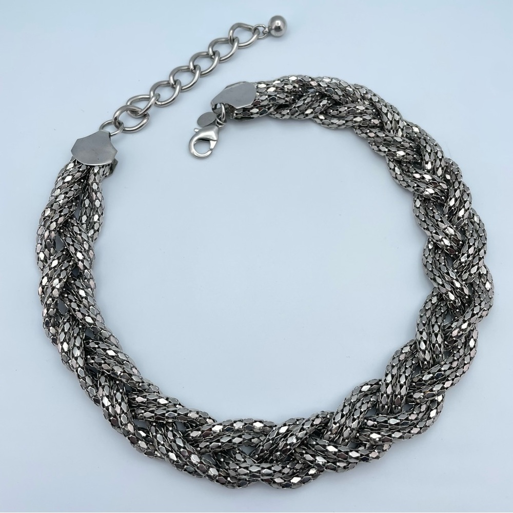 Express Silver Tone Braided Chain Statement Neckl… - image 2